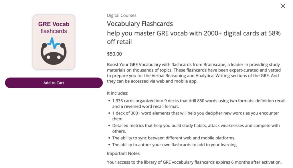 digital flashcards for GRE prepared by the official testmaker ETS